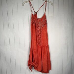 Finn & Clover Orange Rayon Tank Mini Dress Embroidered Coastal Boho Beachy Fit L
